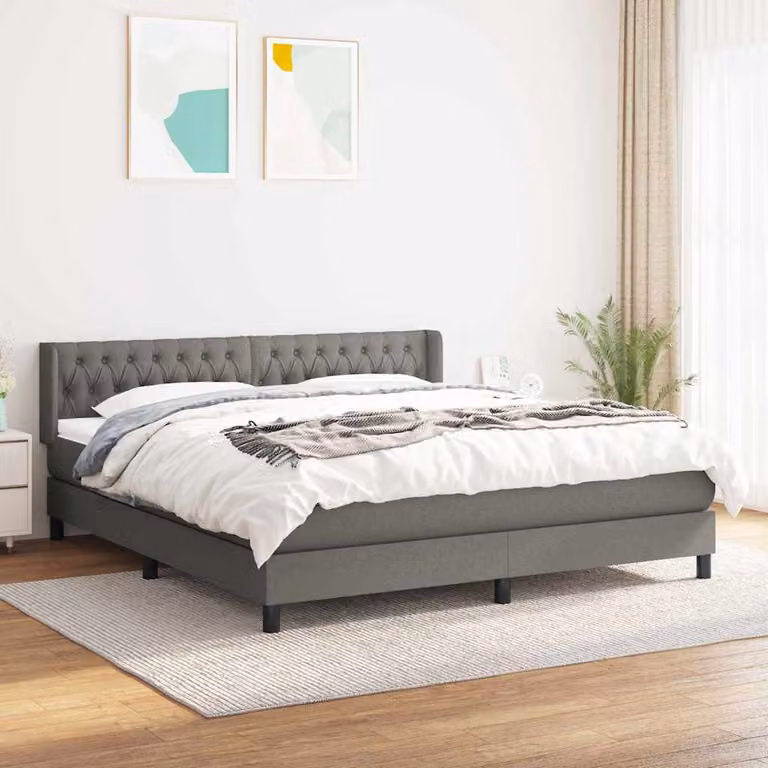 vidaXL Giroletto a Molle Ibrido con Materasso in Tessuto Grigio e Bianco L/P/H: 180 x 200 x 88 cm