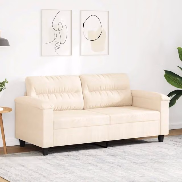 Divano a 2 Posti-Sofa 2 Posti Beige 140 cm in Tessuto Microfibra