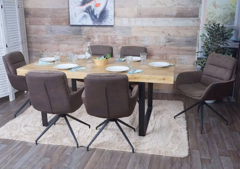 set di 6 sedie per sala da pranzo HWC-K32, sedia da cucina poltroncina, posizione girevole automatica, tessuto MVG ~ marrone-marrone scuro