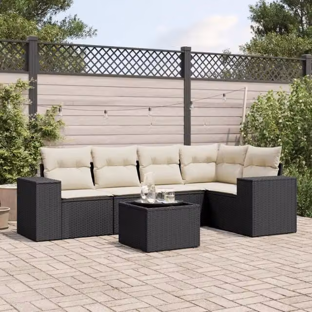 Set Divano da Giardino 6 pz con Cuscini Nero in Polyrattan 3254873