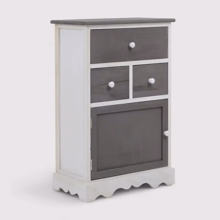 Tarhui - Mobiletto da ingresso bianco e grigio con 1 anta e 3 cassetti