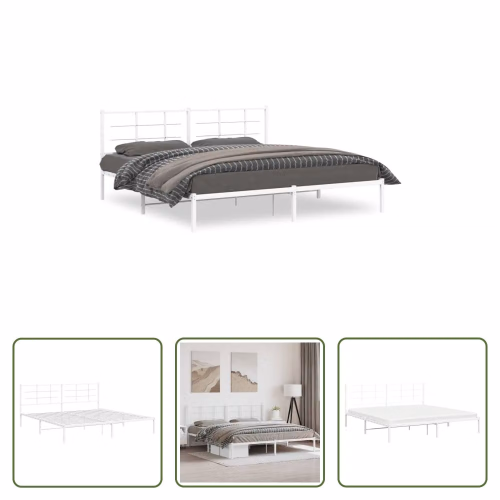 The Living Store Struttura letto con testiera in metallo bianco 200x200 cm