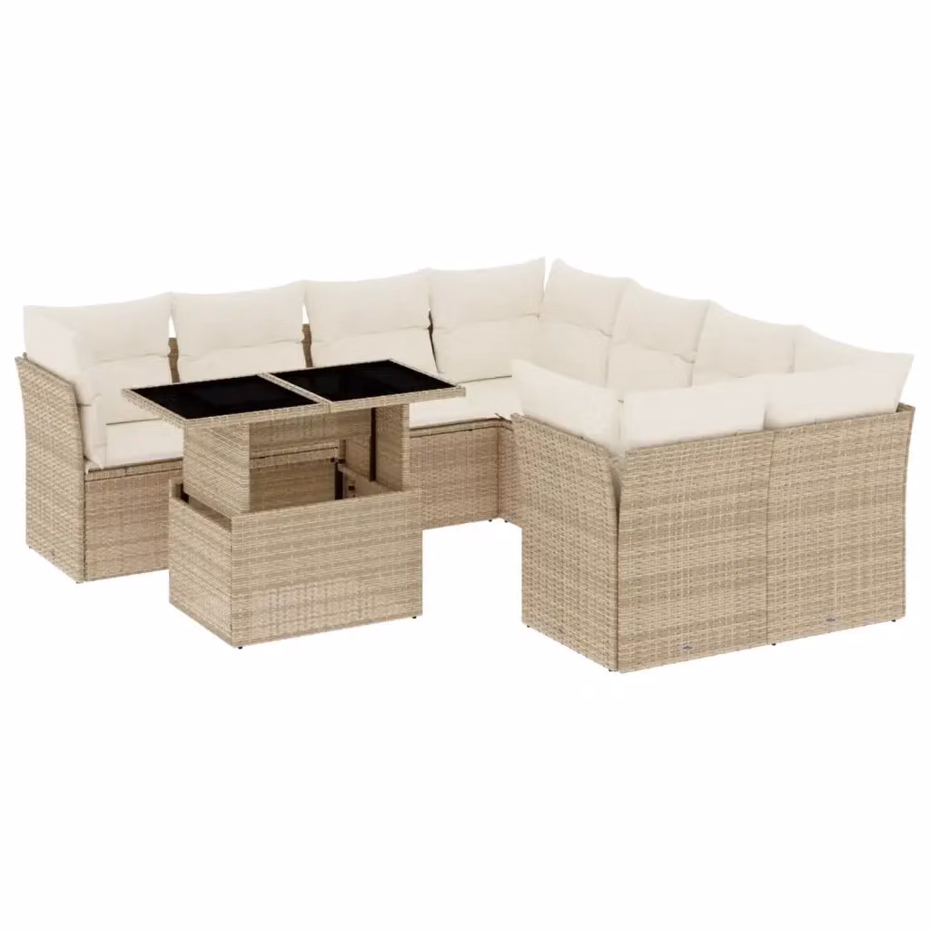 vidaXL Set Divano da Giardino a L 9 pz con Cuscini Beige e Tavolino in Polyrattan e Acciaio – 2
