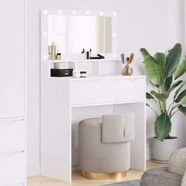 Tavolo da trucco moderno con LED vidaXL bianco L 80 cm, P 39,5 cm, H 135 cm