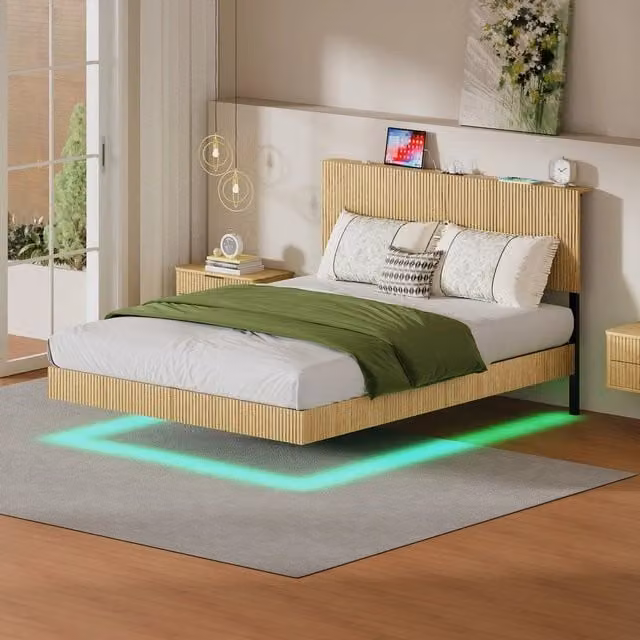 Letto con LED e testiera ¨C Minimal ¨C Metallo 140x200 cm, colore beige