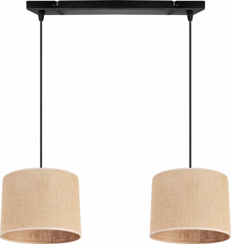 Light-Home Juta - Metallo con paralume in tessuto - E27 - Classica 2 lampadine da 20 cm - Base nera e juta