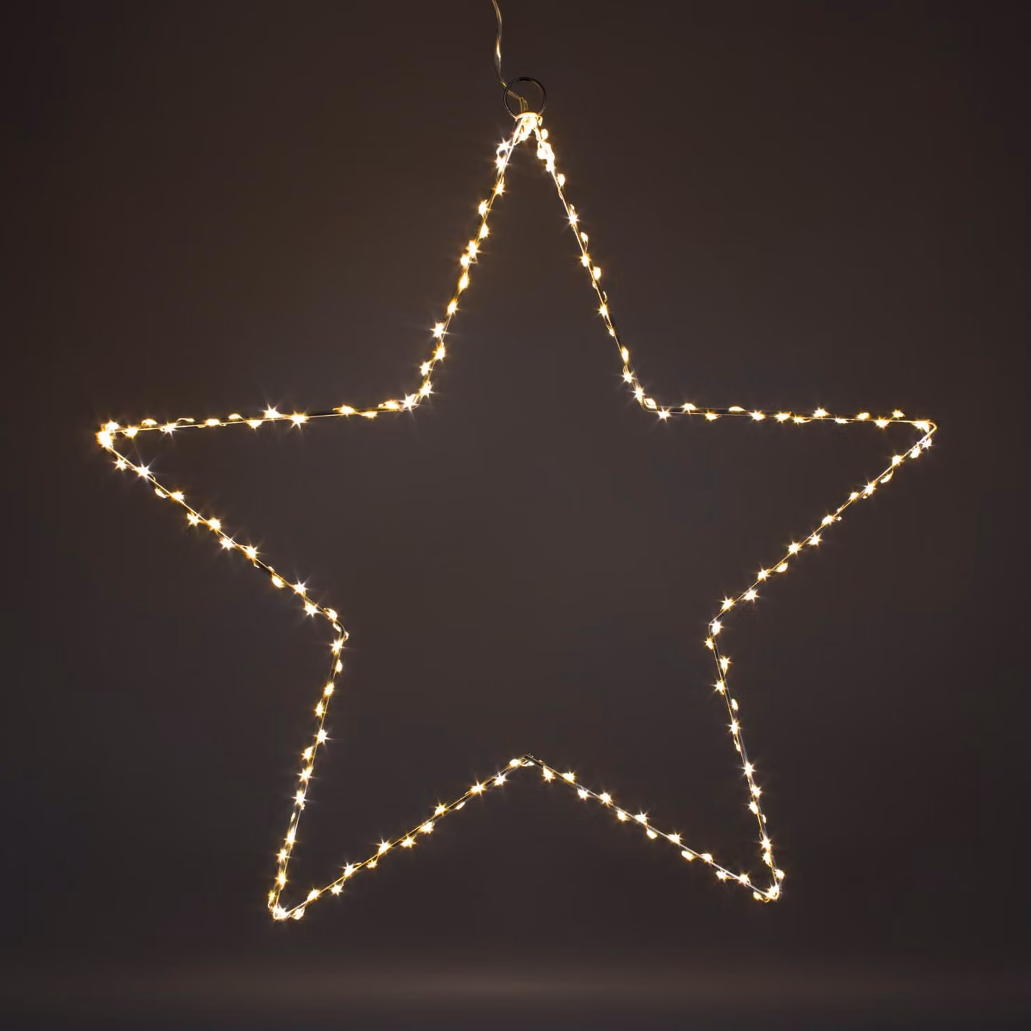 Stella pendente a LED in metallo argentato con timer - 50 cm - Sagoma della stella illuminata in bianco caldo per uso esterno e interno - Decorazione natalizia dell'Avvento da appendere