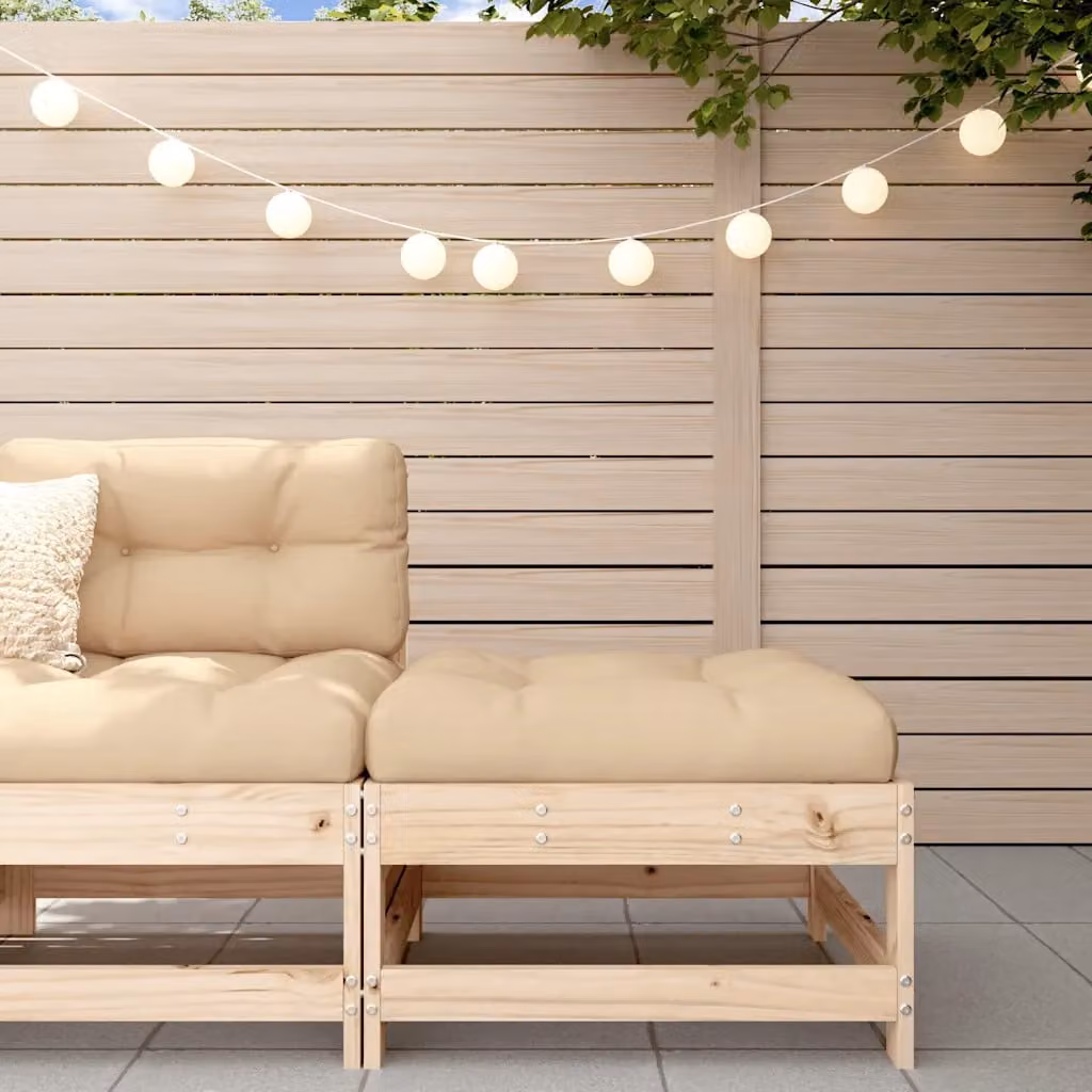 vidaXL Poggiapiedi da Giardino in Legno di Pino con Cuscini Beige e Marrone