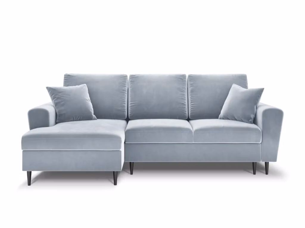 Divano convertibile angolare sinistro Kyoto Cosmopolitan Design in velluto azzurro con contenitore per 4 persone L 241 x P 105 x H 88 cm – 2