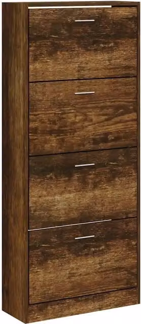 Moderna scarpiera con 4 cassetti portaoggetti 63 x 24 x 147 cm in legno multistrato rovere fumo 02_0047068