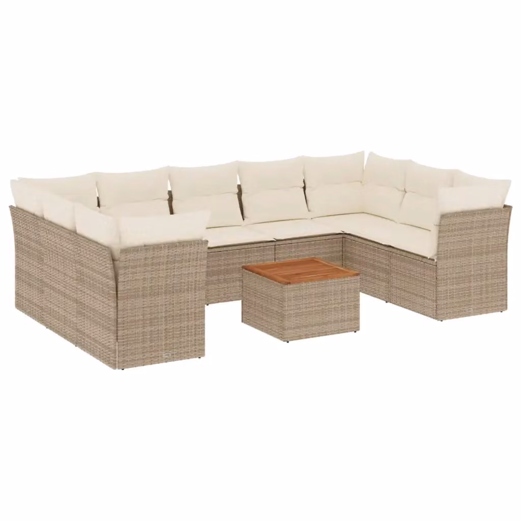 Set Divano da Giardino vidaXL 10 pz a Forma a L con Cuscini Beige e Tavolino da Caffè in Polyrattan e Acciaio – 2