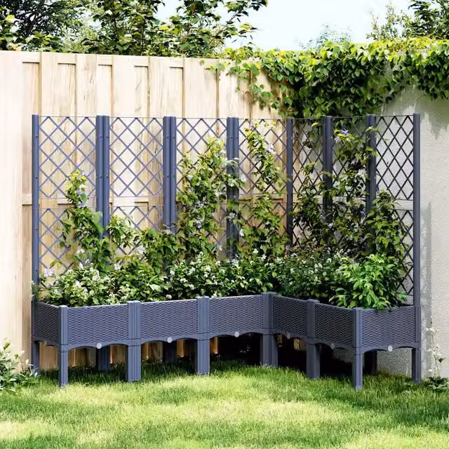Fioriera Giardino con Graticcio-Vaso da Esterno-Contenitore per Piante Grigio Blu 160x120x142 cm PP