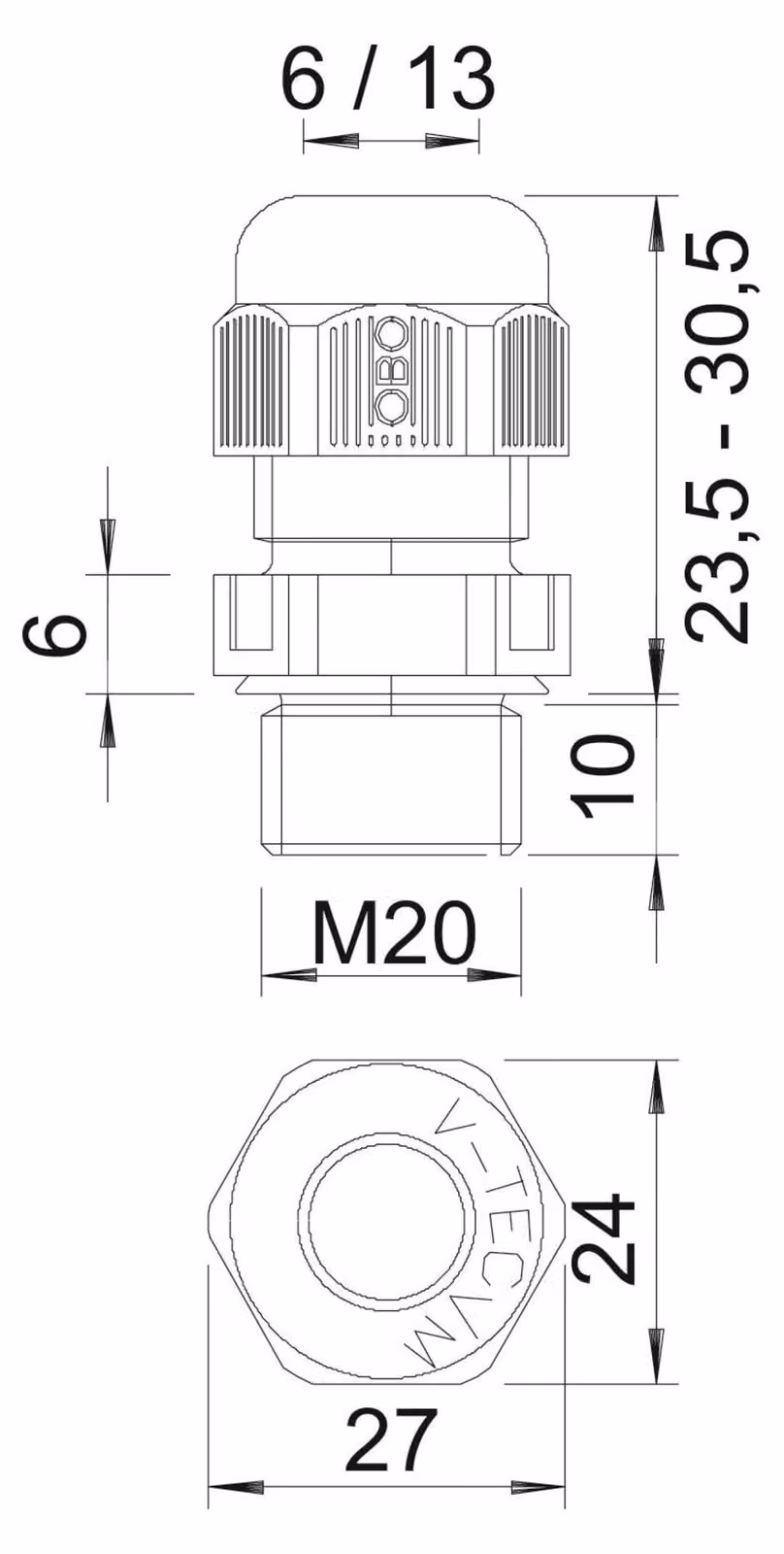 Pressacavo OBO V-TEC VM20UV LGR resistente ai raggi UV M20 in poliammide 2022902