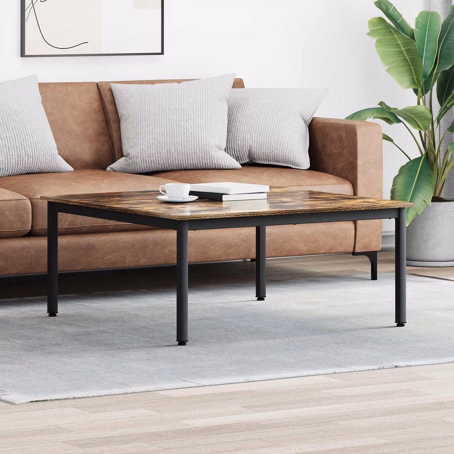 Tavolino da salotto moderno vidaXL in quercia fumosa, L: 100 cm, P: 100 cm, H: 45 cm