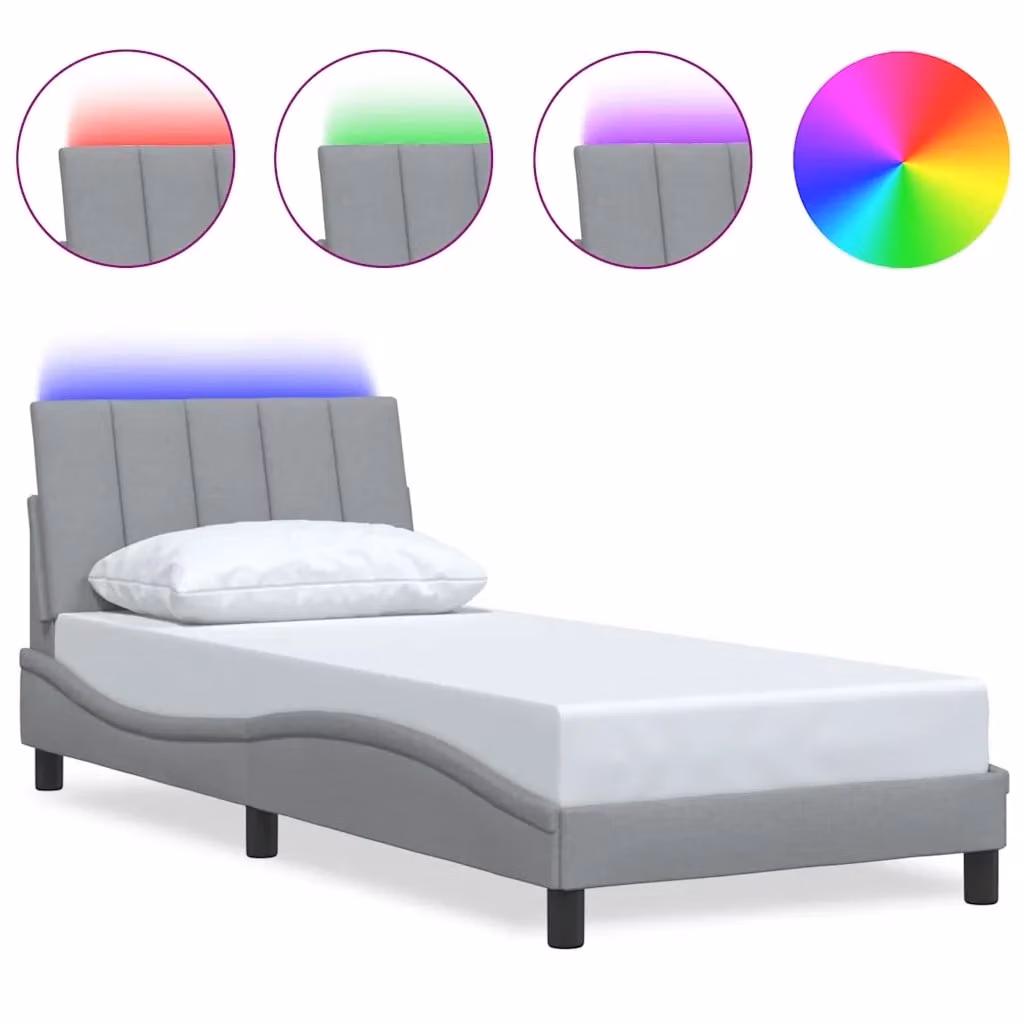 vidaXL Giroletto Hanko senza Materasso in Tessuto Grigio con Illuminazione Sotto il Letto e Porta USB 80x200 cm – 2