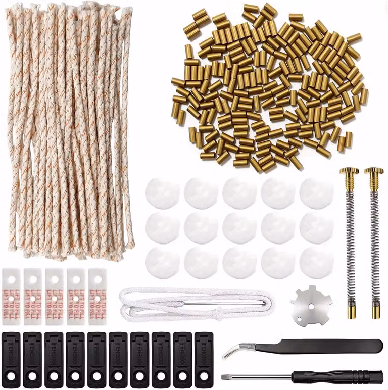 Kit di riparazione universale per accendini, composto da 286 pezzi, contenente 200 pietre fiammifere, 50 stoppini e 15 cotone idrofilo