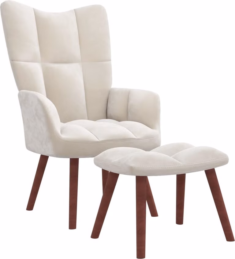 The Living Store Poltrona relax con poggiapiedi in velluto bianco panna