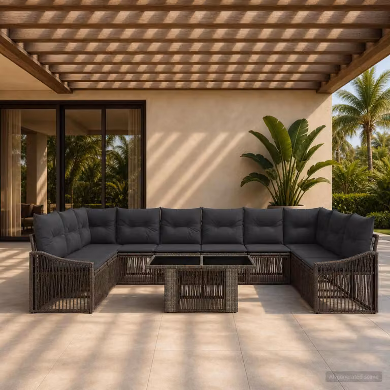 Set Divano da Giardino vidaXL 11 Pezzi in Polyrattan Grigio e Antracite con Cuscini e Tavolino