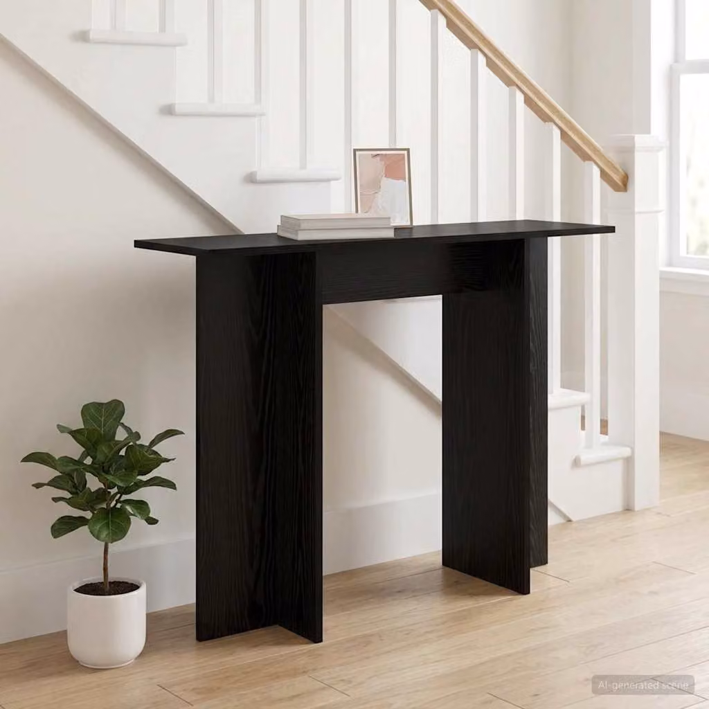 vidaXL Tavolo consolle moderno in legno e MDF, colore nero e rovere, L 100 x P 30 x H 75 cm