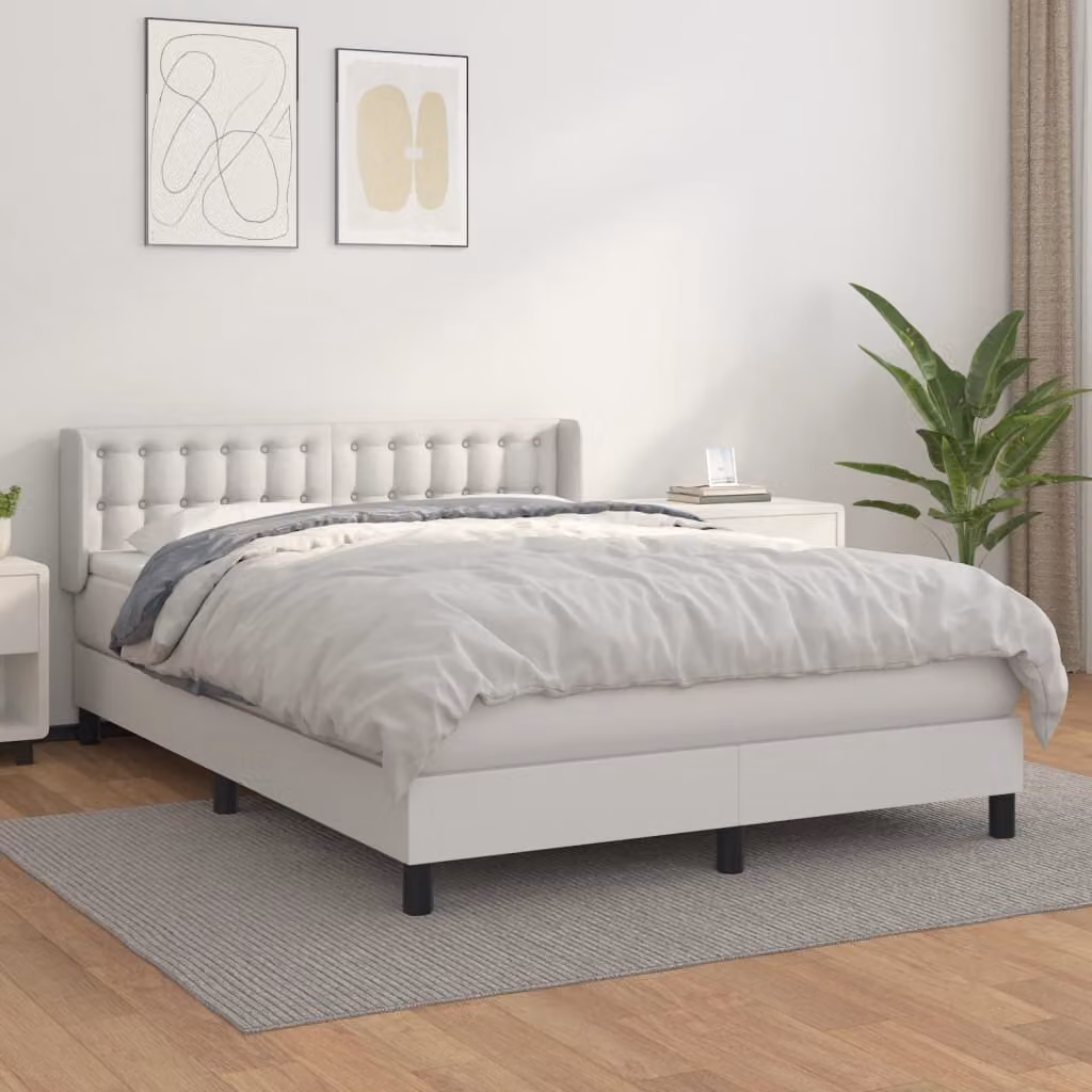 The Living Store Letto a molle con materasso bianco 140x200 cm in Pelle finta