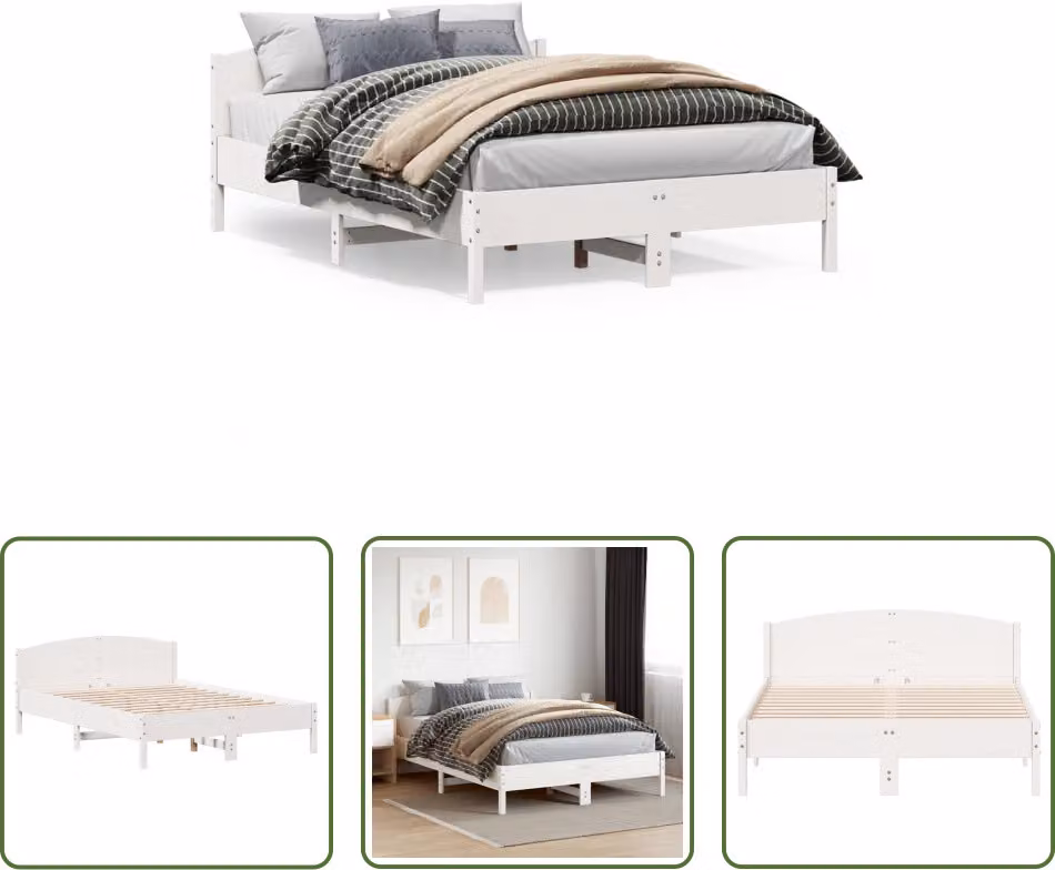 The Living Store Letto in legno massiccio con testiera bianca 120x200 cm in pino