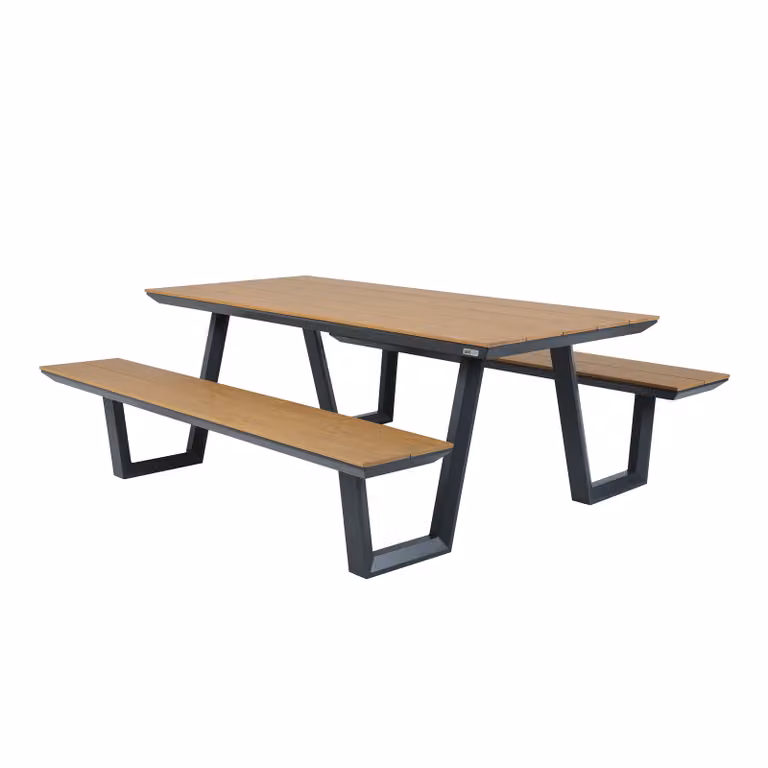 AXI Nori Tavolo da Picnic in Teak e Antracite per 6 persone | Tavolo da Picnic / Tavolo da Picnic / Panca da Picnic per adulti in alluminio e polipropilene | 200 x 190 cm