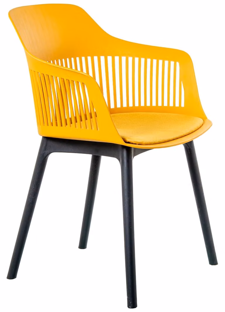 Set di 4 sedie in polipropilene con cuscini in poliuretano, colore giallo/nero, dimensioni 54x58x83 cm
