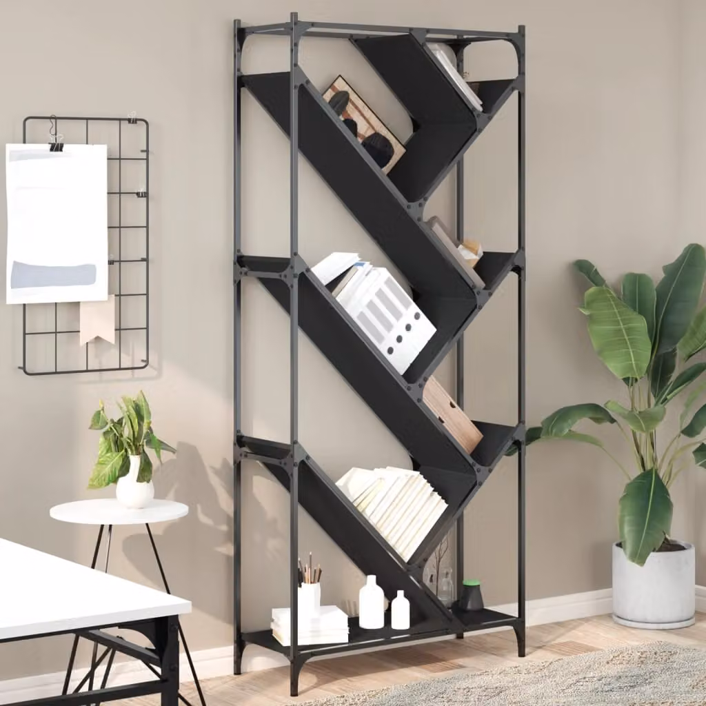 Libreria nera vidaXL in legno multistrato e metallo stile industriale L: 79 cm, P: 30 cm, H: 180 cm