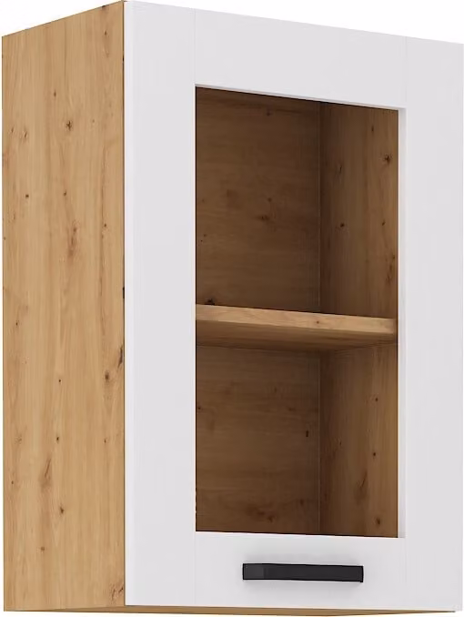 Armadietto superiore vetrato LAILI - larghezza 40 cm, bianco / rovere artisan