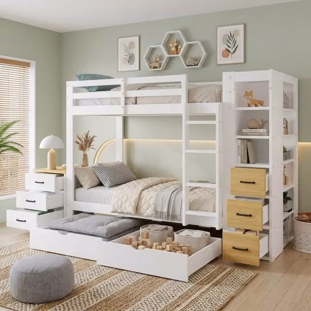 letto a castello in legno bianco naturale 102.5 x 239 cm