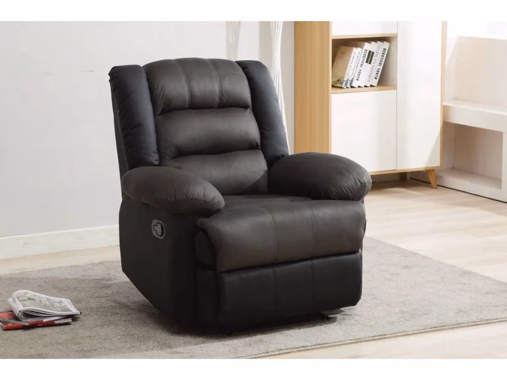 Poltrona relax Buckingham in ecopelle con leva manuale, Nero e Grigio scuro – 2