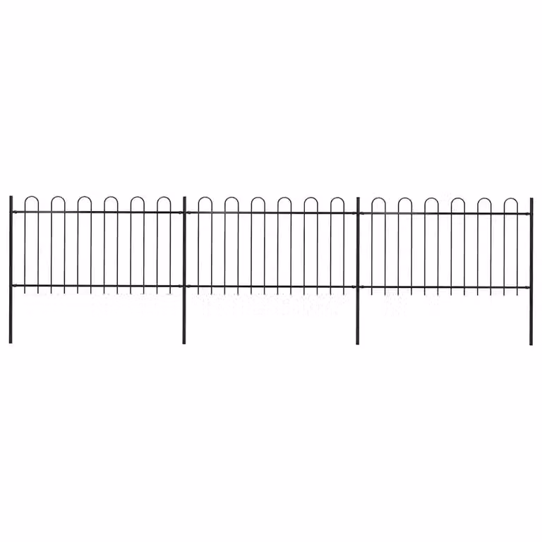 Recinzione da giardino vidaXL in acciaio con parte superiore ad anello, colore nero, L: 504 cm, H: 100 cm