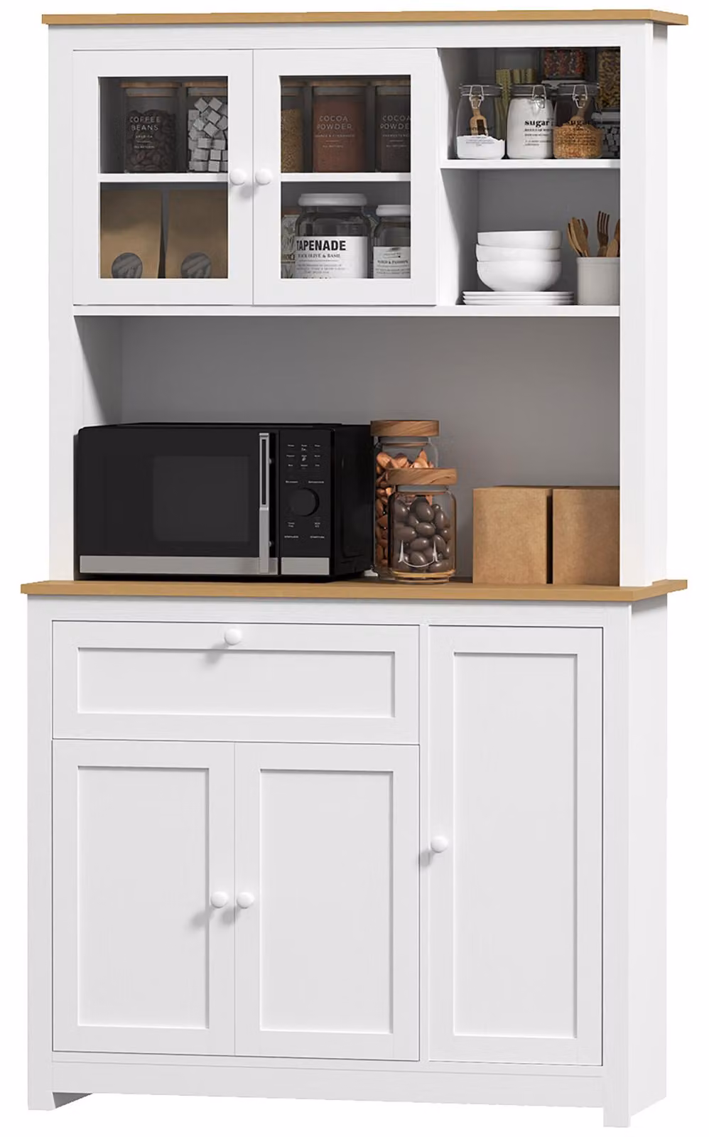 HOMCOM Mobile da cucina, credenza da cucina, mobile multiuso con 2 ripiani aperti, bianco