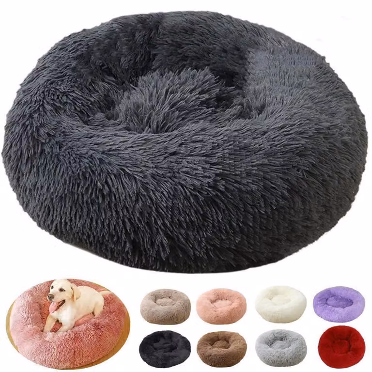 Cuccia per cani, cuccia per gatti, forma a ciambella, in peluche, rotonda, diametro 40 cm, color grigio scuro