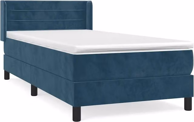 Letto singolo | Letto per adulti | Giroletto a Molle con Materasso Blu Scuro 90x190 cm in Velluto