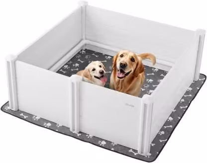 VEVOR Cassetta per Parto per Cani di Grossa Taglia con Porta Regolabile e Tappetino Lavabile, Bianco Latte, L 122 cm x P 122 cm x H 46 cm