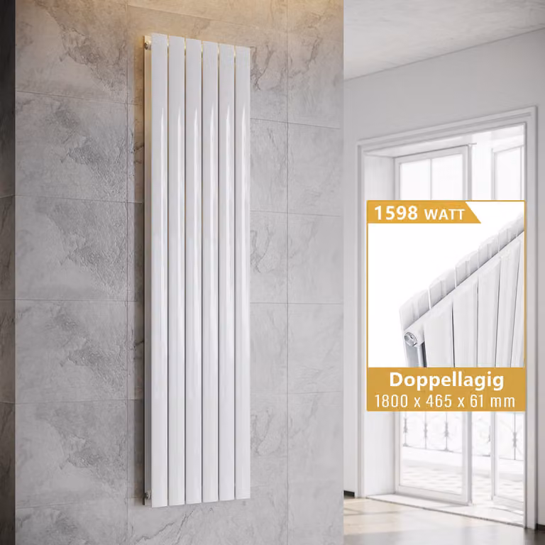 SONNI Radiatore a pannelli verticale a doppio strato, bianco, 1800×465 mm, senza resistenza