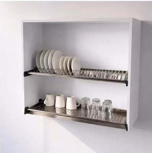 Pensile Scolapiatti Calandrelli Bianco con Ripiani Interni e Portabicchieri H 72 x L 80 x P 33 cm
