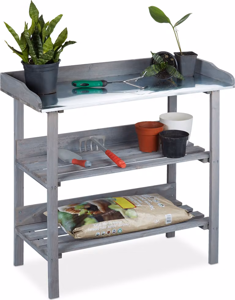 relaxdays 10026121_111 relaxdays Pflanztisch grau 92,0 x 41,0 cm