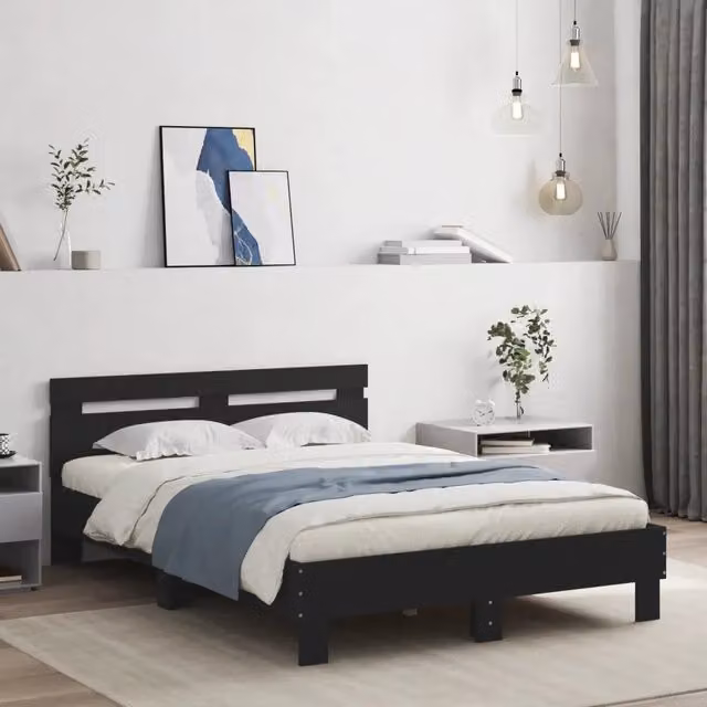 Letto con testiera e illuminazione LED vidaXL, colore nero, L/P/H: 120 x 200 x 70 cm – 1