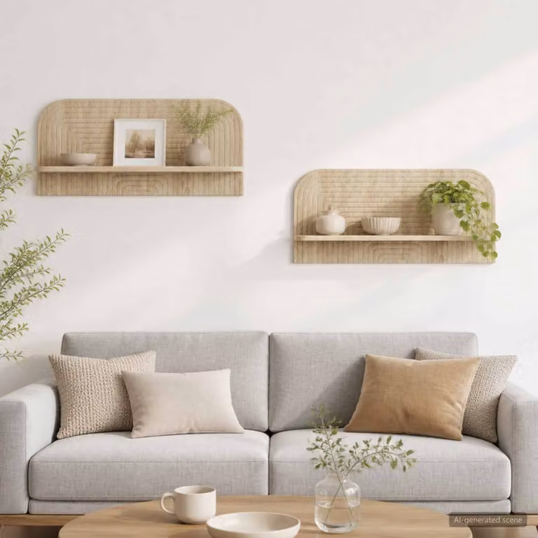 Set di 2 scaffali da parete vidaXL in stile minimalista, colore Rovere Sonoma, L 80.5 x P 13.5 x H 37.5 cm