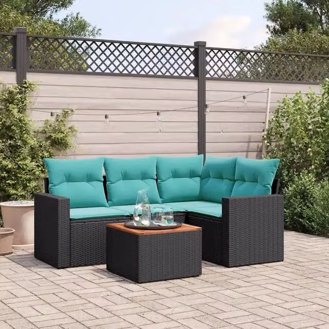 Set Divani da Giardino 5 pz con Cuscini Nero in Polyrattan 3256435