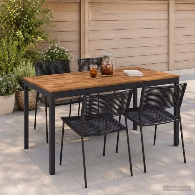 Tavolo da cena da giardino Naturale e Nero 141 x 80,5 x 75 cm 901319