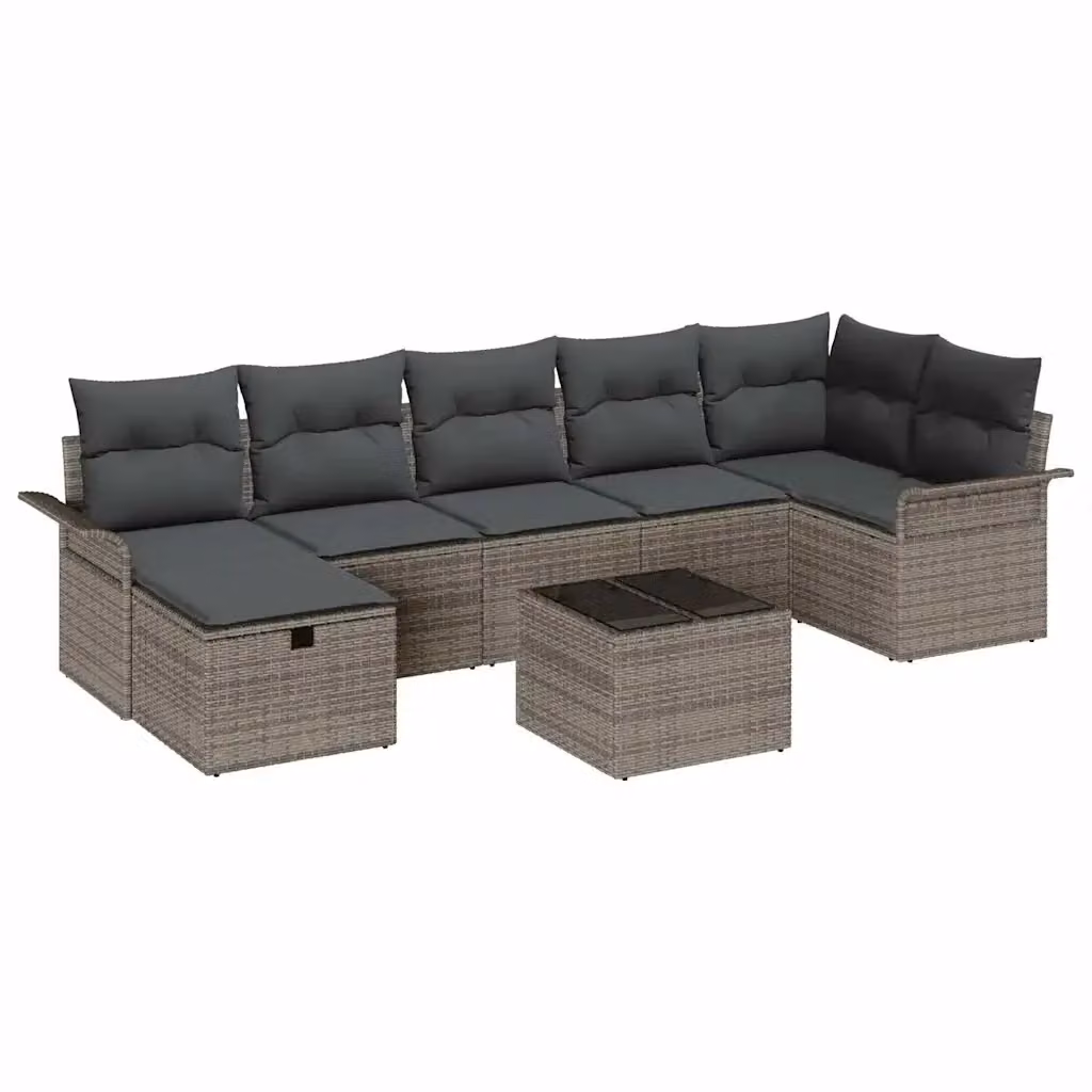 Set Divano da Giardino a L vidaXL 8 Pezzi in Rattan con Cuscini e Tavolino Grigio – 2