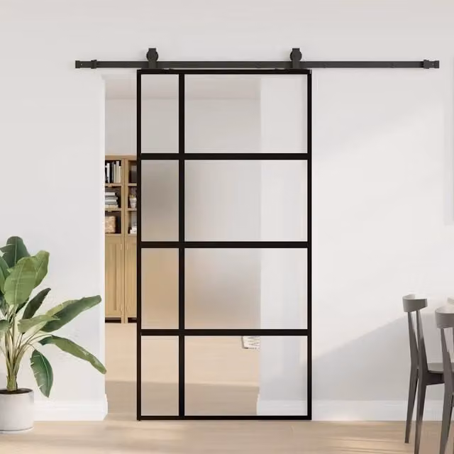 Porta Scorrevole Moderna VIDAXL in Vetro Temperato Trasparente con Telaio in Alluminio Nero L: 102,5 cm, H: 205 cm