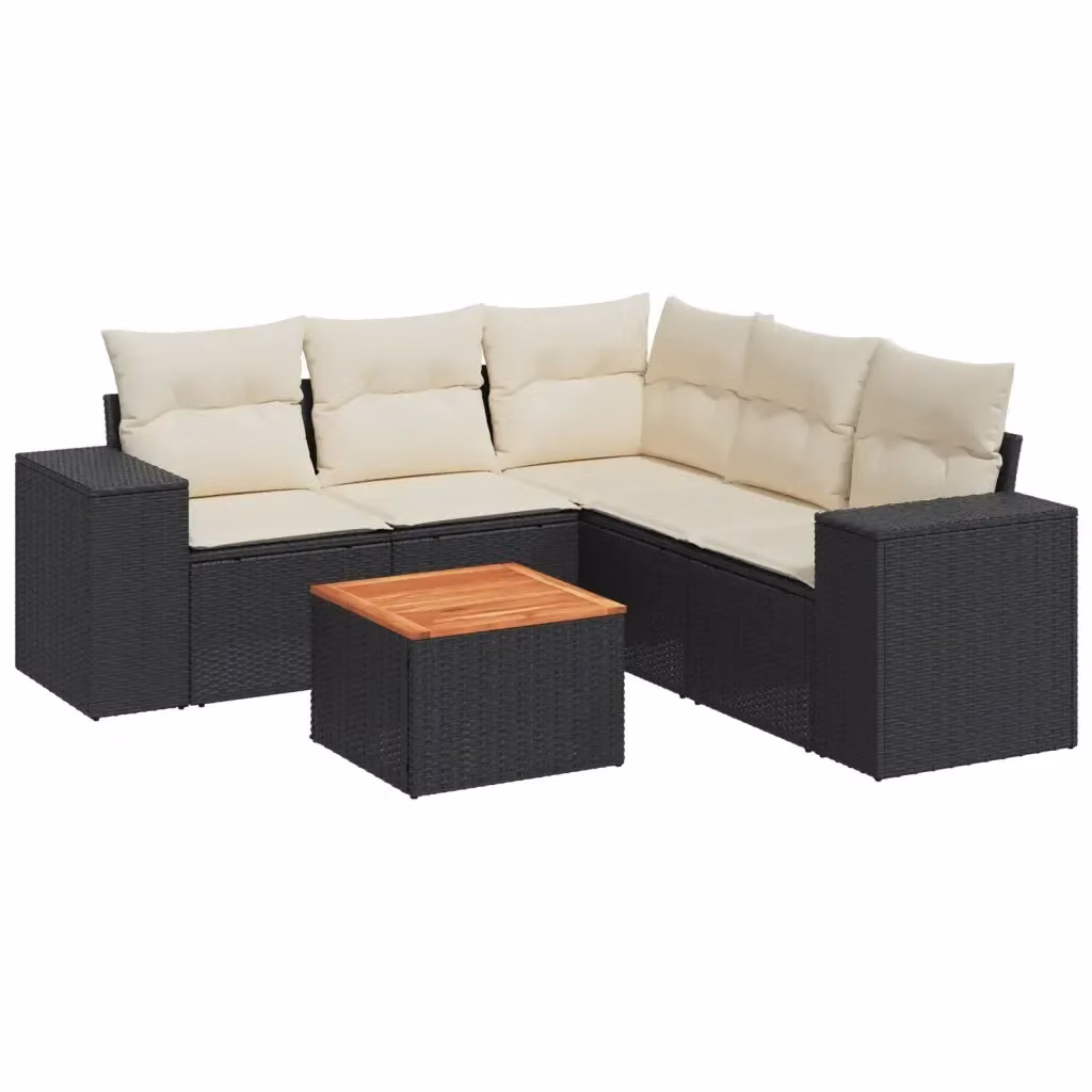 vidaXL Set Divano da Giardino a L in Polyrattan Nero con Cuscini e Tavolino da Esterno – 2