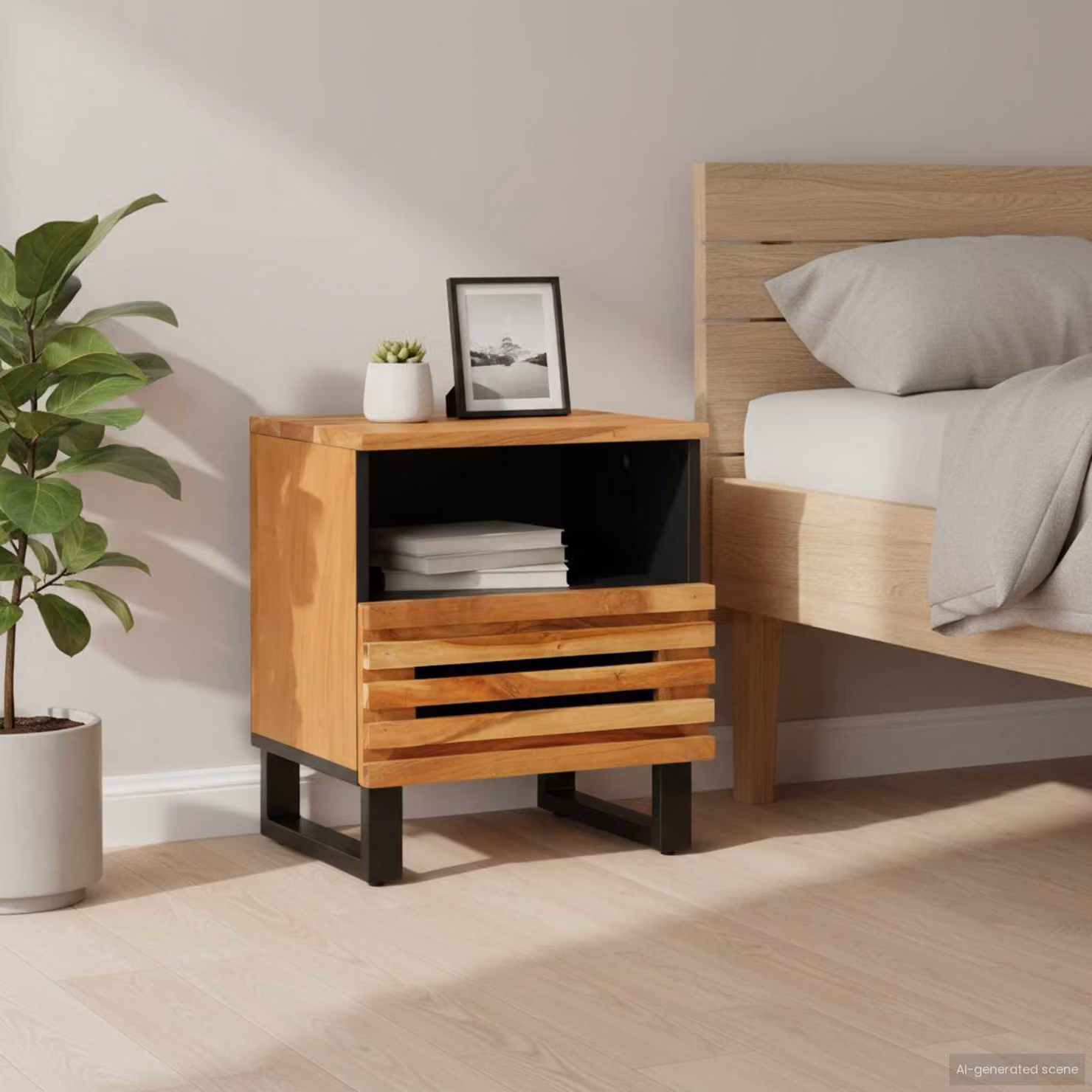 Comodino in legno di acacia e metallo stile industrial vidaXL, marrone, L 40 cm x P 34 cm x H 46 cm