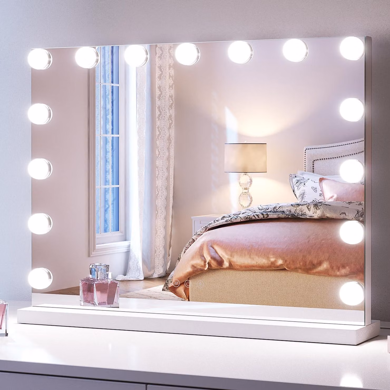 Specchio da trucco, dimensioni 58x46 cm, 15 LED, 3 temperature di luce, controllo touch