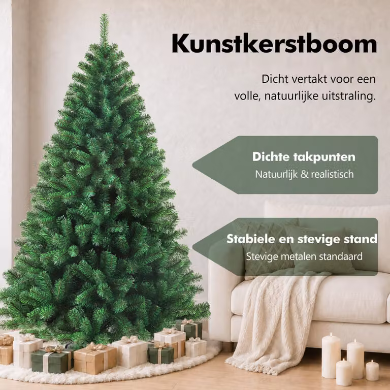 Albero di Natale artificiale, 210 cm, verde, in PVC - Rami pieni e dall'aspetto realistico