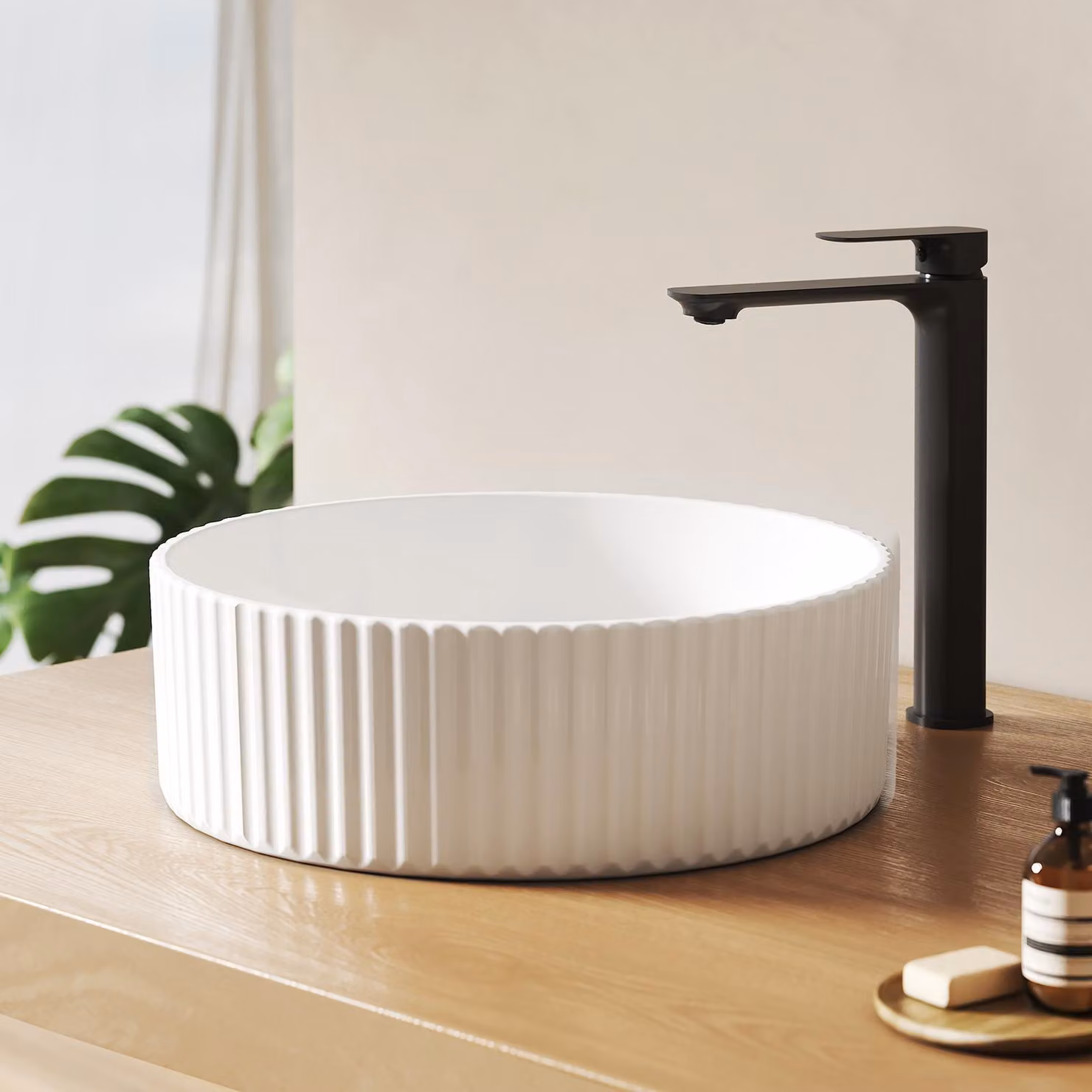 EMKE lavabo da appoggio in ceramica tondo 360 mm bianco lucido Lavabo dal design elegante senza foro per rubinetto e troppopieno, per bagni moderni e WC ospiti